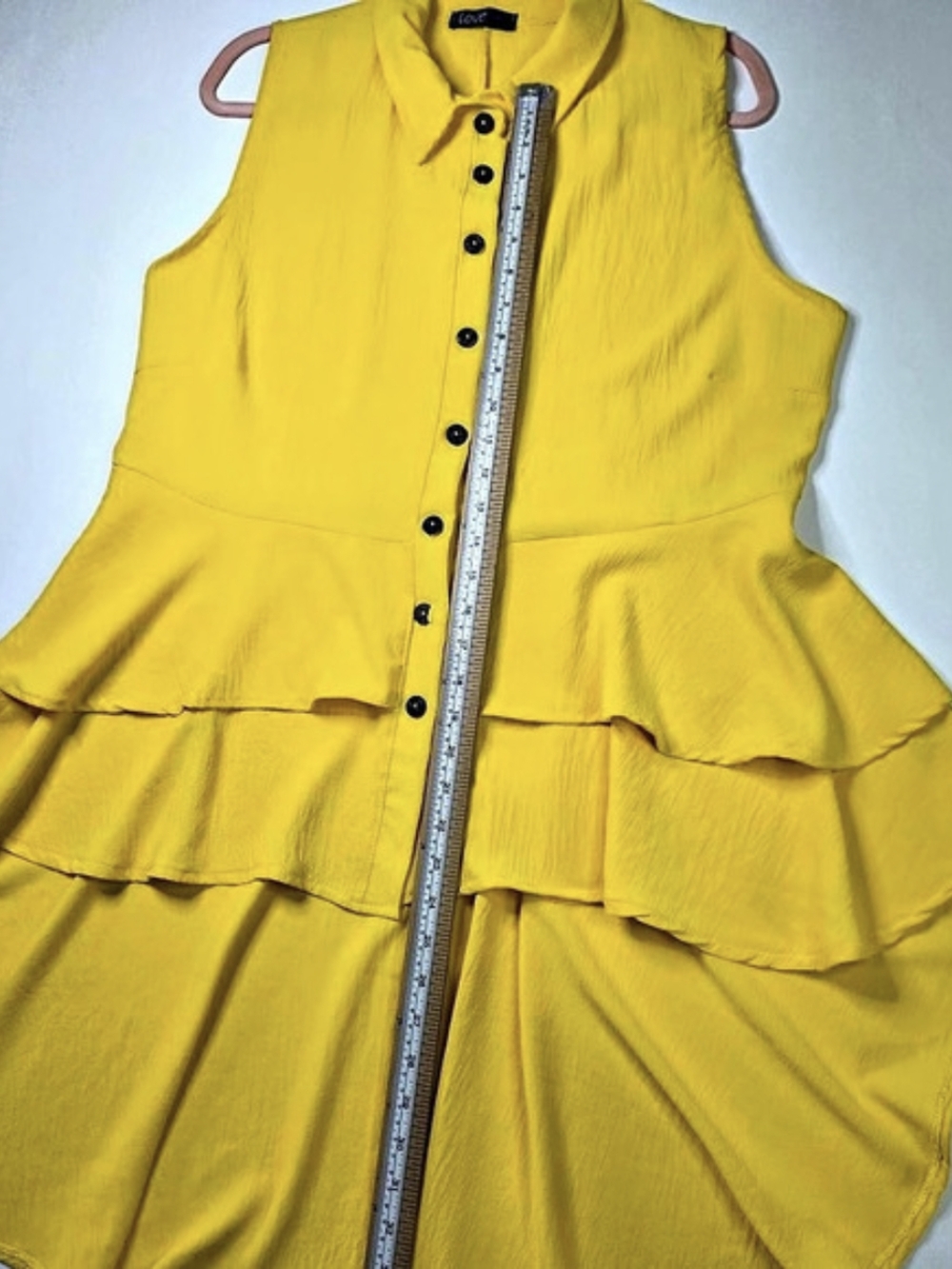 Love Yellow Ruffled Sleeveless-Asymmetrical Blouse Like New-Size XL